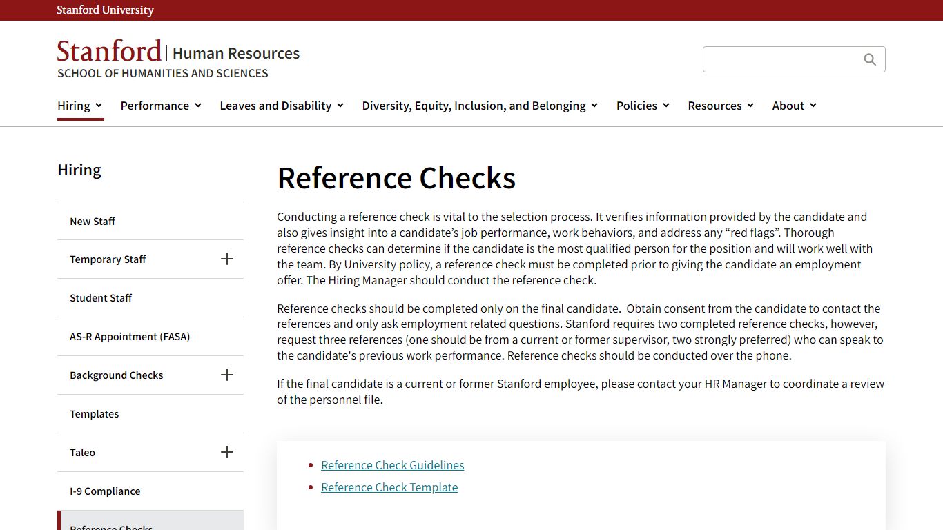 Reference Checks | Human Resources - Stanford University